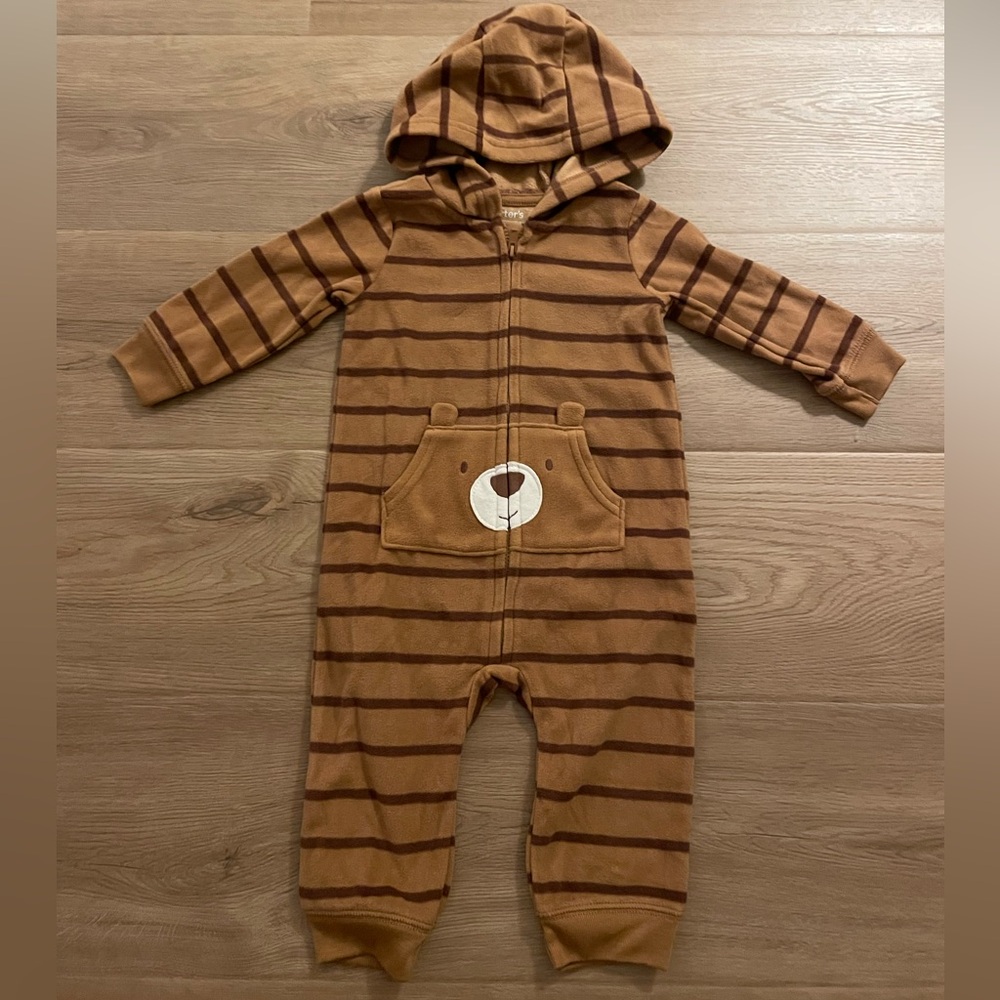 Carter's Brown Striped Bear Hooded One-Piece